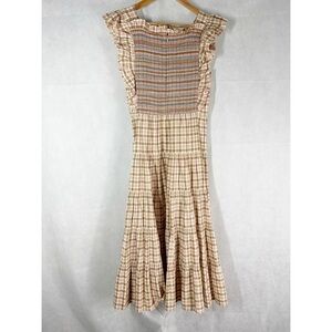 DÔEN Midi Plaid Arbor Smocked Midi Dress Size XS